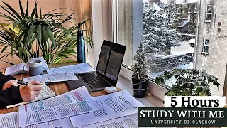 5 HOUR STUDY WITH ME on a SNOWY Day | Background noise, 10-min break, No Music, Study with Merve