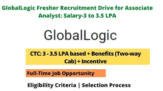 GlobalLogic Hiring Associate Analyst Batch 2019-2023 | Any Graduate Can Apply