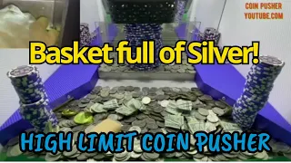 Basket goes Flying across the high limit coin pusher