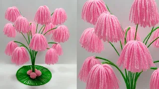 ऊन से गुलदस्ता बनाने का तरीका/DIY EASY WOOLEN FLOWERS GULDASTA/WOOLEN FLOWER VASE CRAFT IDEA