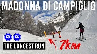 The Longest Run in Madonna di Campiglio via blue pistes 60 and 66