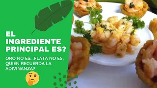 CANASTAS PEQUEÑAS DE PLATANO VERDE,  RELLENAS DE CAMARONES AL AJILLO