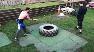 Develop punching power and explosive strength using the sledge hammer on the tyre. Explosive power.