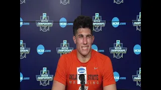 Finals - AJ Ferrari (Oklahoma St) after winning NCAA title at 197 lbs beating Nino Bonaccorsi (Pitt)