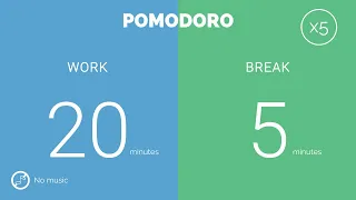 20 / 5  Pomodoro Timer - 2 hours study || No music - Study for dreams - Deep focus - Study timer