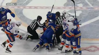 Big scrum in Center Ice between the Sabres and the Islanders