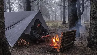 Heavy Rain Solo Camping Video Compilation