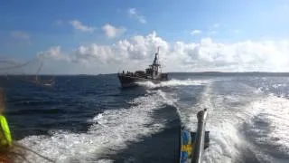 Swedish veteran flotilla torpedo boat T56 and missile boat R142 Ystad hauling the seas.