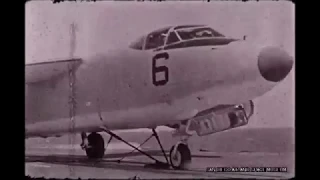 US Navy A-3 Skywarrior launching from USS Hancock (CV-19) 1955