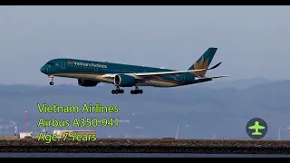 Vietnam Airlines A350 Landing at San Francisco International Airport. Stabilized in After Effects/4K