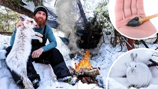 PRIMITIVE STONE Arrow Hunt, Trap, Cook, Shelter, in DEEP SNOW! | ASMR (natural sounds)