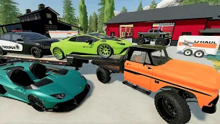 Using U-Haul to move Millionaires Race Cars and Monster Truck | Farming Simulator 22