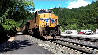 4K UHD: Southbound Union Pacific Manifest Train at Dunsmuir, CA with a Crew Change