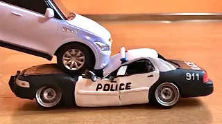 Unbelievable damages Police car, crash test plasticine clay car