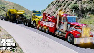 GTA 5 Real Life Mod #283 Heavy Wrecker Tow Truck Towing A Semi Hauling A Oversize Construction Load