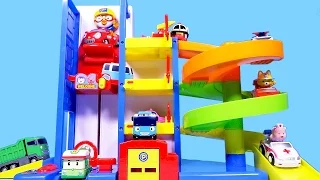 Pororo car Parking tower and Robocar Poli Tayo bus toys