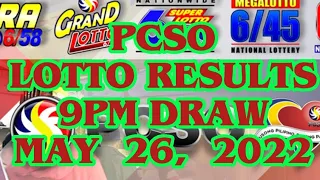 PCSO LOTTO RESULT | 9PM DRAW | MAY 26, 2022