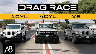 2021 Ford Bronco vs Jeep Wrangler V6 + 2.0L Turbo | DRAG + ROLL RACE (REMATCH)