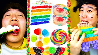 ASMR MUKBANG Rainbow Desserts (Eyeballs, Push-pop, Crepe cake) || TikTok Funny Mukbang || HUBA