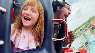 ADLEY goes UPSiDE DOWN!!  Navey meets Elsa & Anna Frozen Princesses! Disney Family Day at Disneyland