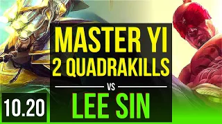 MASTER YI vs LEE SIN (JUNGLE) | 2 Quadrakills, KDA 19/4/11, Legendary | NA Grandmaster | v10.20