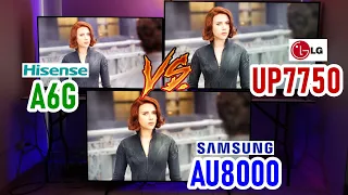 Hisense A6G vs LG UP7750 vs Samsung AU8000 todos con Paneles VA - Smart TVs 4K HDR