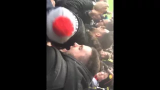 Manchester United fans celebrating the winner away at Watford 2-1 21/11/2014