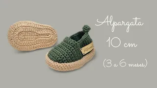 ALPARGATA DE CROCHÊ FÁCIL PARA BEBÊ - 10 cm/ 3 a 6 meses #sapatinhodecrocheparabebepassoapasso