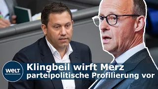 KLINGBEIL GEGEN MERZ: "Hier ist kein Platz für parteipolitische Profilierung" I WELT Dokument