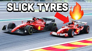 Ferrari F1 2004 with SLICK TYRES vs Ferrari F1 2022 Leclerc at Spa GP