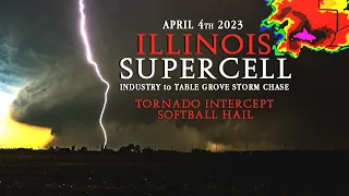 TORNADO INTERCEPT with HUGE HAIL in TABLE GROVE IL on MASSIVE SUPERCELL