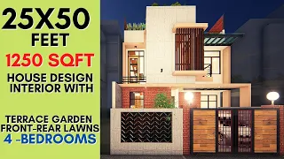 25X50 Feet, 1250 Sqft House Design with Terrace Garden & Barbeque Kitchen | Indoor Garden | ID-049