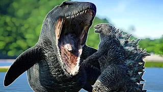 GODZILLA (ゴジラ) VS MOSASAURUS! | Jurassic World Evolution (ゴジラ 2019 MOD)
