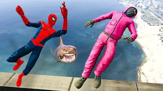 GTA V: Spider-Man & Squid Game Guard - Jumps/Fails (Ragdolls) Ep.114