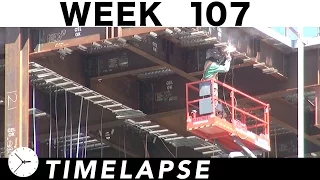 Construction time-lapse with 20 closeups: Ⓗ Week 107: Tower crane action, welding, and more