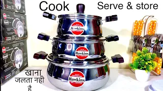 India's Best triply steel Handi | Hawkins steel handi 2L, 3L ,5L with Rosewood Handle & Glass Lid