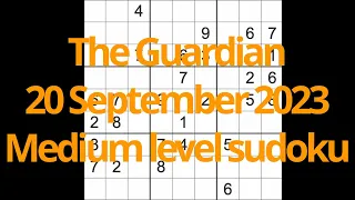 Sudoku solution – The Guardian 20 September 2023 Medium level