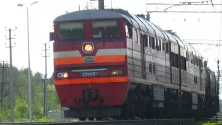 Тепловоз 2ТЭ116-571 с грузовым поездом, Ленобласть / Dieselloc 2TE116-571 with freight train