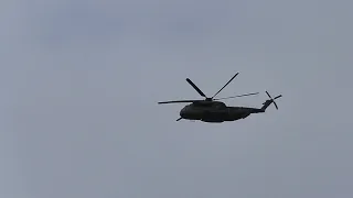 German Airforce Sikorsky CH-53 Military Helicopter flying over at Low altitude!