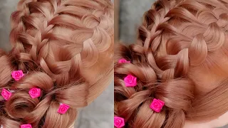 cómo hacer peinado recogido bajo con trenzas #hairstyle #braidstyles #parati #hair #peinados