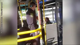 Racist woman shouting out at college students riding a bus because they aren't talking in English.