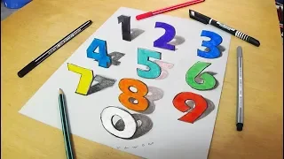 Drawing and Coloring 3D Numbers - Trick Art Illusion - by Vamos