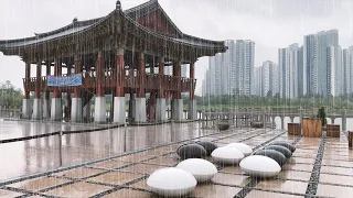 (4K) Walking in Heavy Rain | Relaxing Rain Sounds | Park & Village | S. Korea | 빗소리, 비 오는 거리, 공원
