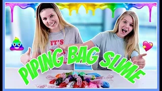 Piping Bag Slime Challenge with 3 Colors of Glue || Taylor and Vanessa