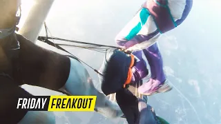 Friday Freakout: Skydiver's D-Bag Wraps Around Plane's Wing Strut!