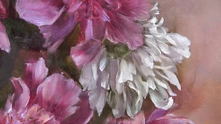 Flower (white peonies) time-lapse oil painting demo by Dinara Dindarova - цветок пион живопись