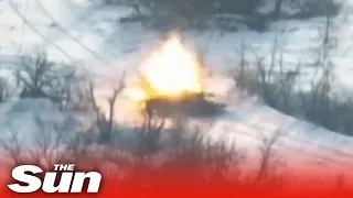Russian tank is blown to pieces in Ukrainian missile strike
