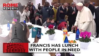 #Pope Francis sits down to eat lunch with people in need at the Vatican