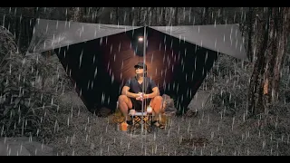 SOLO CAMPING IN HEAVY RAIN - RELAXING RAIN SOUNDS - ASMR