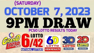 Lotto Result Today 9pm draw October 7, 2023 6/55 6/42 6D Swertres ez2 PCSO #results